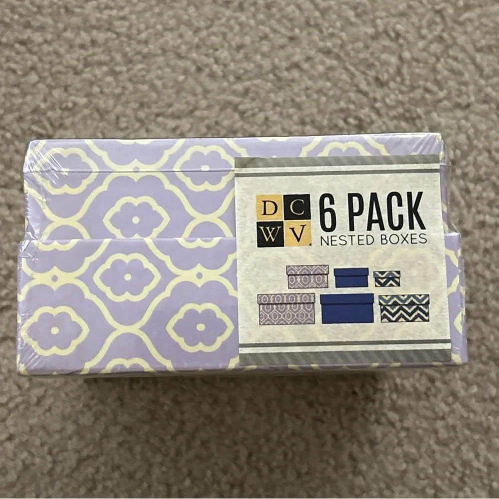 New DCWV 6 Pack Small Nesting Gift Boxes w/ Lids 5”x5”x3” Square Purple